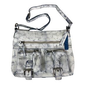 Nino Bossi Leather Blue Distressed Crossbody Bag